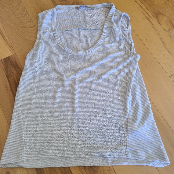 Athleta Breezy Grey and White Stripe Muscle Tank-Scoop neck with high-low hem XS - Picture 6 of 9